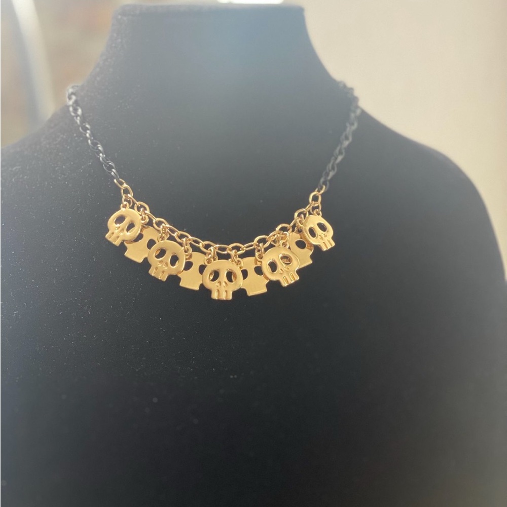 Charming Charlie Gold Tone Skull Pendant Necklace